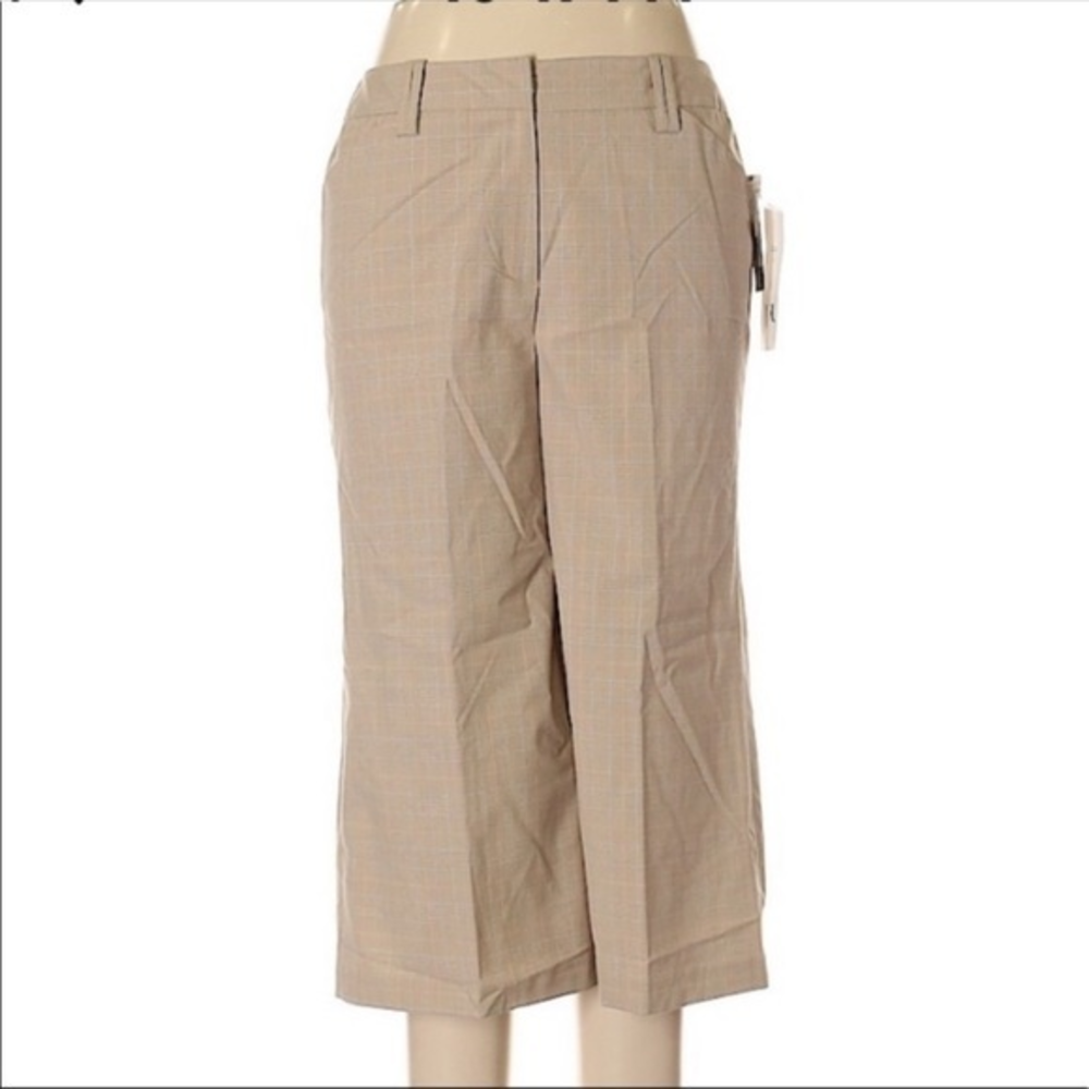 New Larry Levine 12 tan plaid high rise wide leg‎ cropped gaucho pants